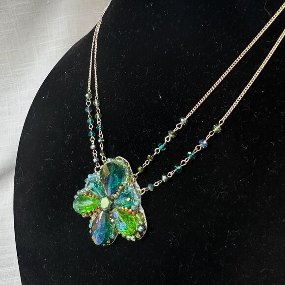 Vintage Ali Khan 80s Designer Sparkly Green Necklace - Picture 5 of 15